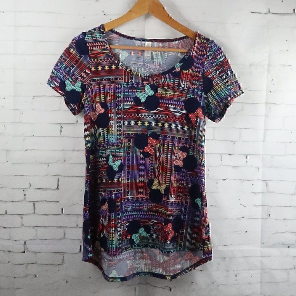 LULAROE MULTI COLOR DISNEY MINNIE MOUSE SHORT SLEEVE TUNIC TOP SIZE XS